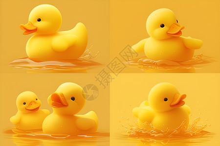 黄色小鸭子在水池里游泳图片