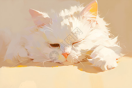 白猫在阳光下睡眠图片