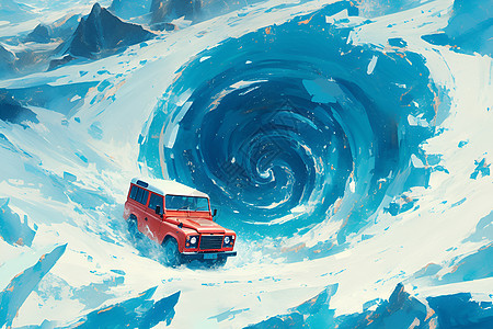 红色路虎穿越冰川图片