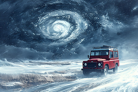 红色越野车穿越冰雪图片
