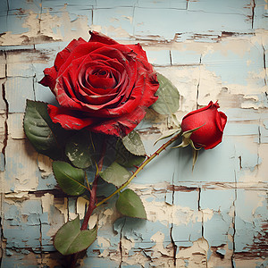 斑驳木板上的玫瑰花图片