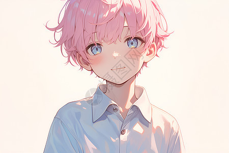 粉色头发和圆圆眼镜的男孩图片
