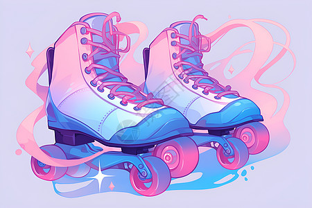 滑过彩虹蓝粉色滑轮鞋图片
