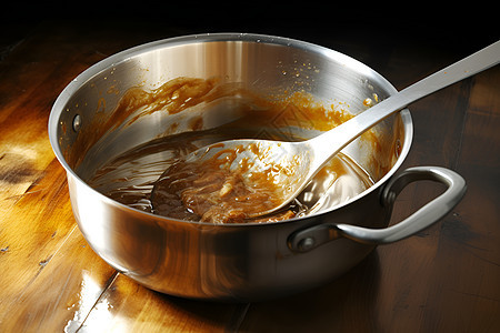 金属锅里的酱汁图片