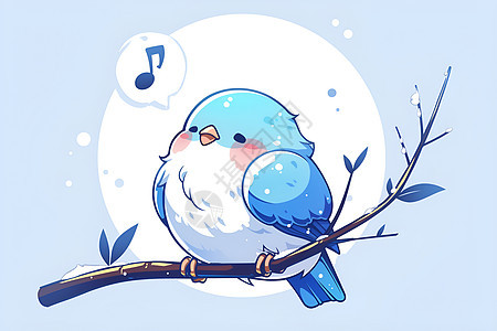 小蓝鸟在树枝上唱歌图片