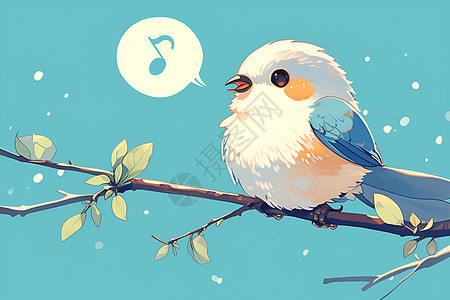 可爱小鸟在树枝上歌唱图片
