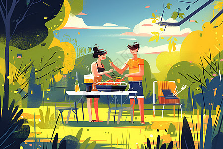 欢乐野餐的情侣图片