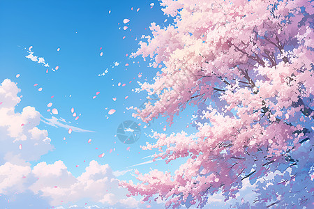 蓝天白云和樱花图片