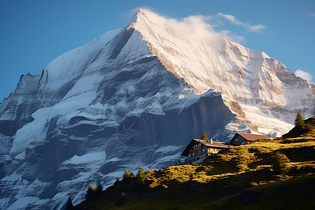 雪山下的房屋图片