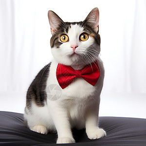 可爱猫咪佩戴红色领结图片