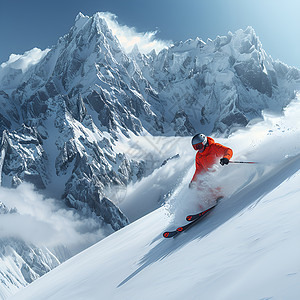 山峰间滑雪的人图片