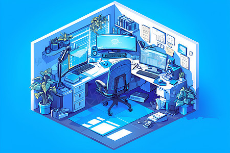 蓝色办公室图片