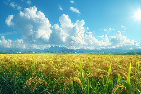 蓝天下的稻田图片