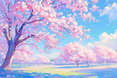 蓝天下绽放的春日樱花图片