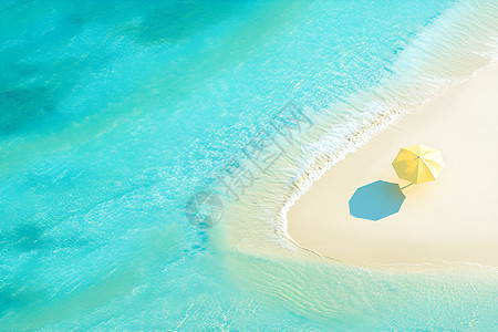 海滩上一个黄色遮阳伞图片