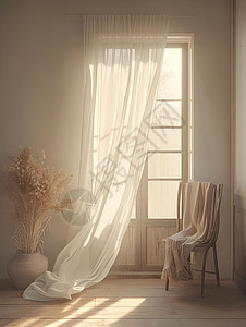 室内柔和的白纱图片
