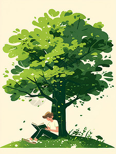 快乐少年在树下读书图片