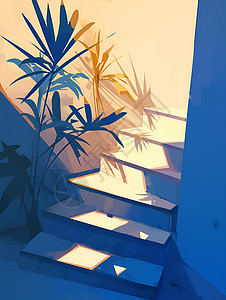 楼梯旁的植物图片
