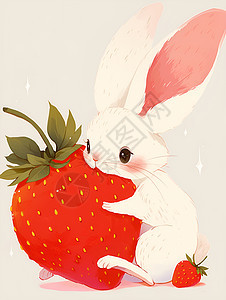抱着草莓的可爱兔子图片