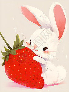 抱着草莓的兔子图片