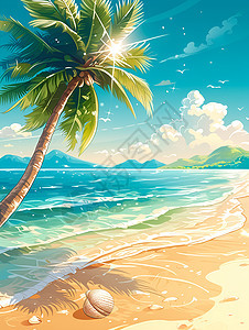 绘画的热带海滩插画图片