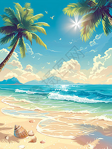 绘画的热带海滩图片