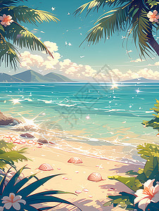 海边海滩上的椰子树图片