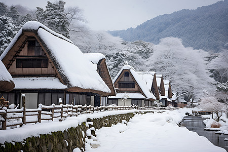 浪漫的冬日村庄图片