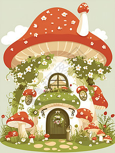 可爱迷人的蘑菇屋插画图片