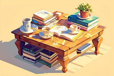 桌上的书籍和咖啡图片