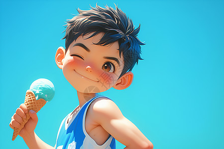 阳光男孩吃冰淇淋图片
