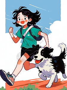 欢乐奔跑小女孩和狗狗图片