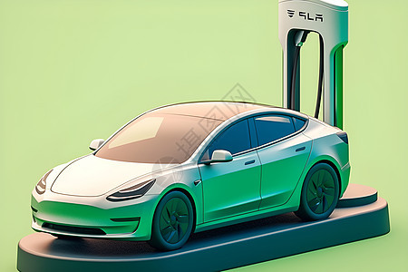 未来的绿色电动车与充电站图片