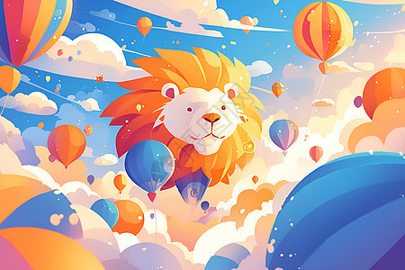 狮子与热气球图片