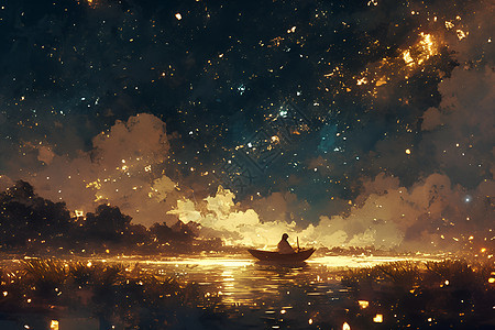 星空下的孤独之舟图片