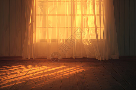 阳光透过窗帘照耀的房间图片