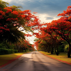 道路边美丽的树木图片