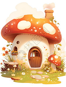 可爱的花朵装饰的蘑菇屋图片