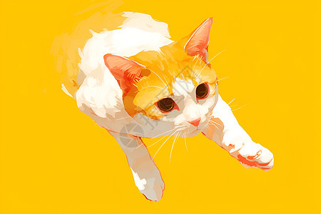 黄色背景上的可爱猫咪图片