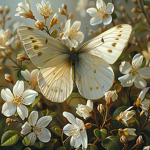 白花上的蝴蝶图片