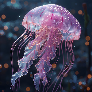 粉色水母在光的照亮下优雅地漂浮图片