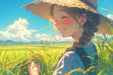 少女稻田的童年乐趣图片