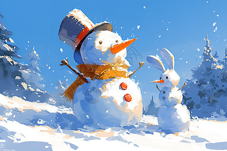 蓝天下的快乐雪人图片
