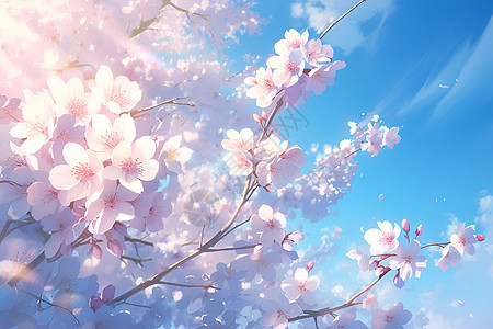 樱花绽放在蓝天下图片