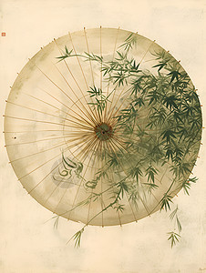 纸伞上的翠竹图片