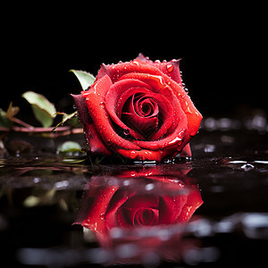 水面的红玫瑰图片