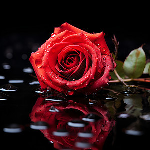 水上的红玫瑰图片