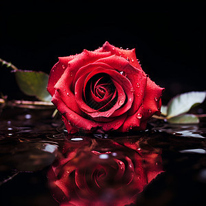 水上的一朵红玫瑰图片