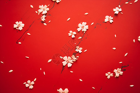 红色背景上的花朵图片