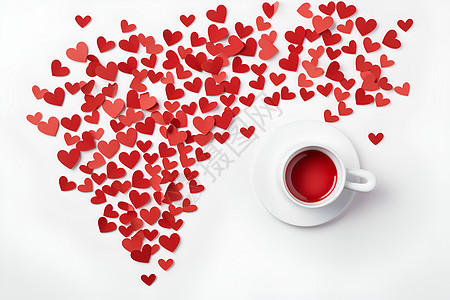 红色爱心和一杯茶图片
